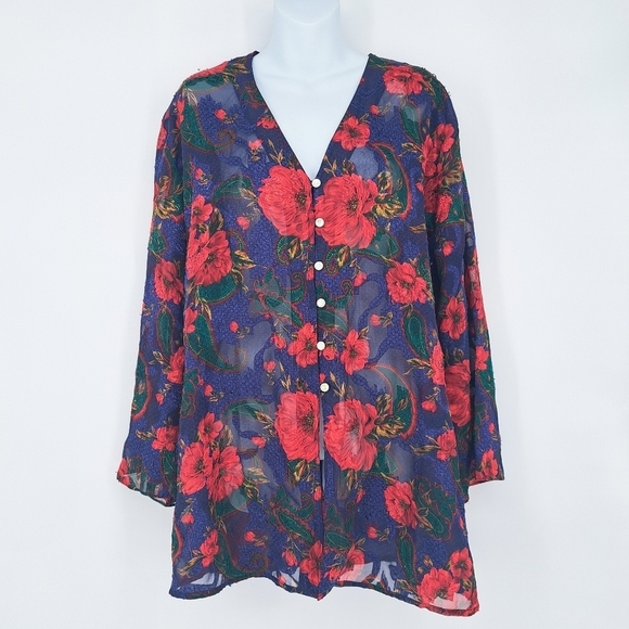 Victoria's Secret Vintage Gold Label Semi‎ Sheer Floral Blouse Size Medium - Picture 1 of 7